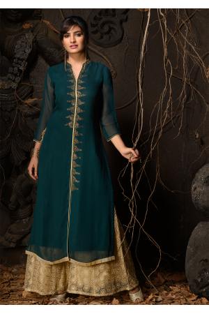 Green Color Designer Georgette Kurti